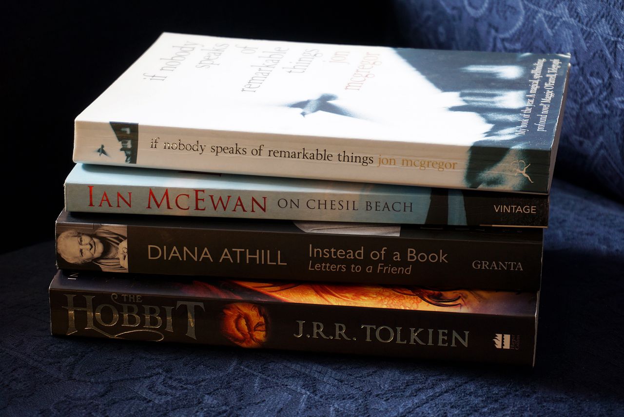 heros-img A stack of classic novels including works by McEwan, Athill, McGregor, and Tolkien.
